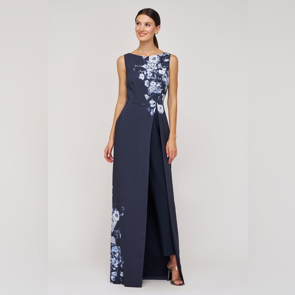new Kay Unger ESTI WALK THRU JUMPSUIT Gown in Midnight blue floral - Picture 2 of 8